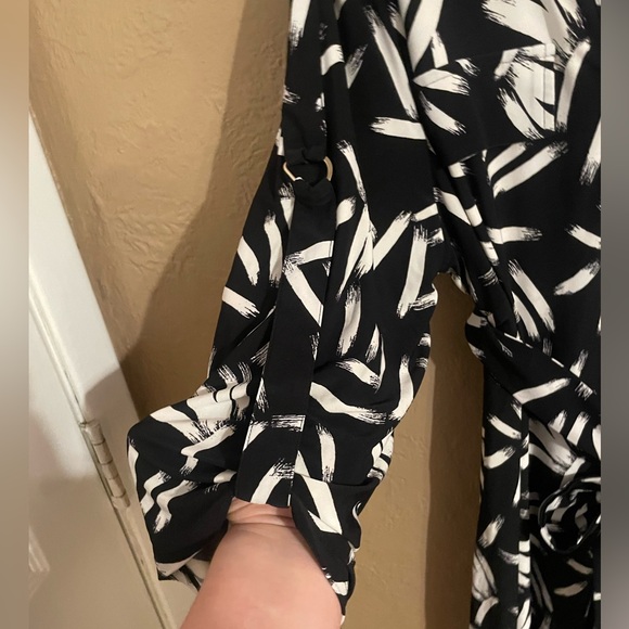 Alfani black and white belted knee length long sleeve dress office business plus - Picture 3 of 9